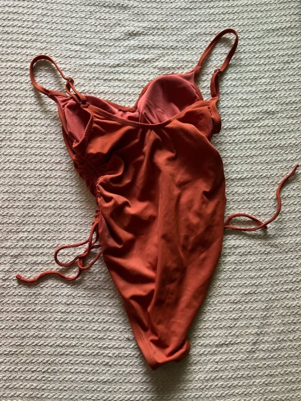 Lulus "Sunny Side" Rust Orange Ribbed One-Piece Swimsuit - Picture 5 of 8